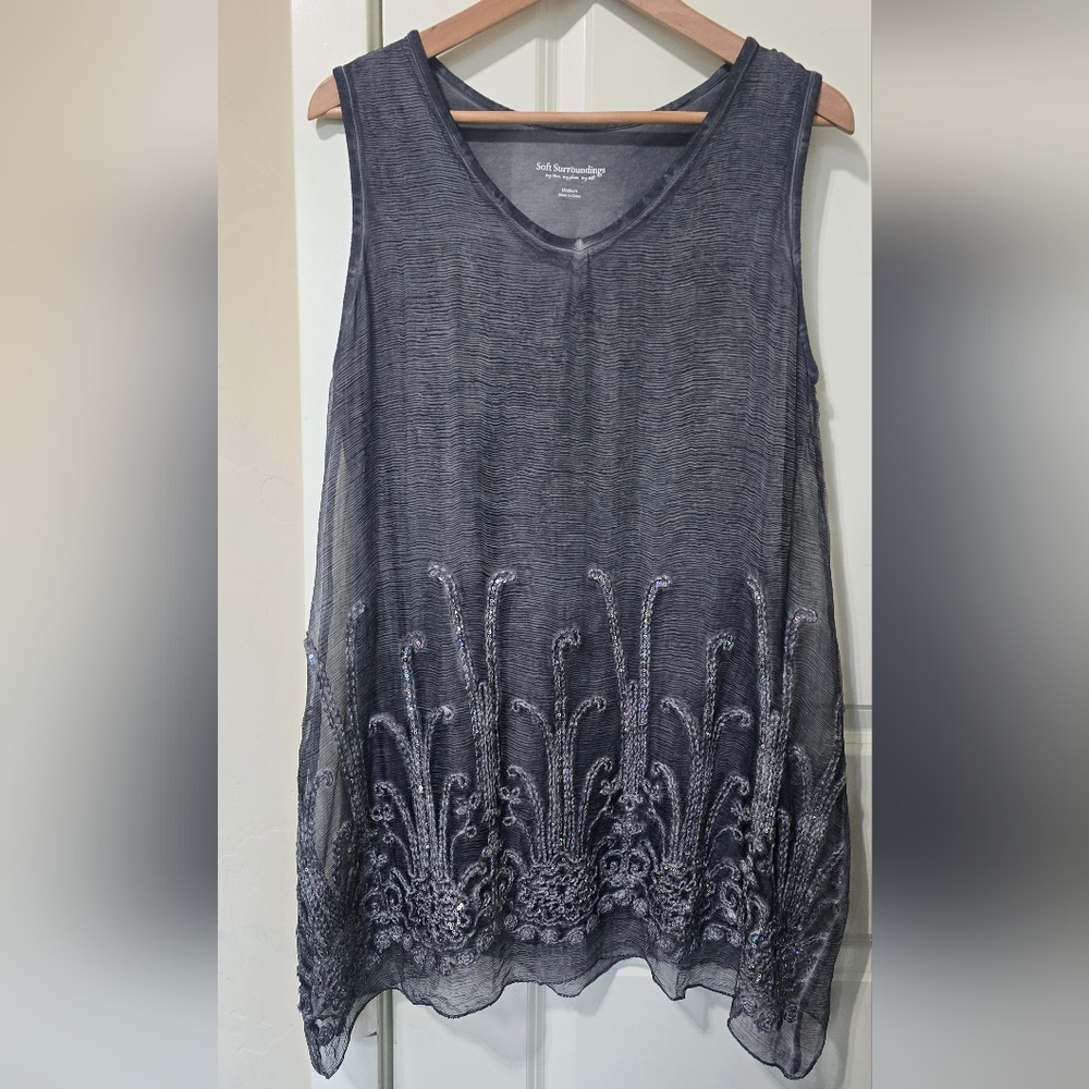 Soft Surroundings Silk Sleeveless Tunic Top Med Fairycore Artsy Boho Whimsigoth